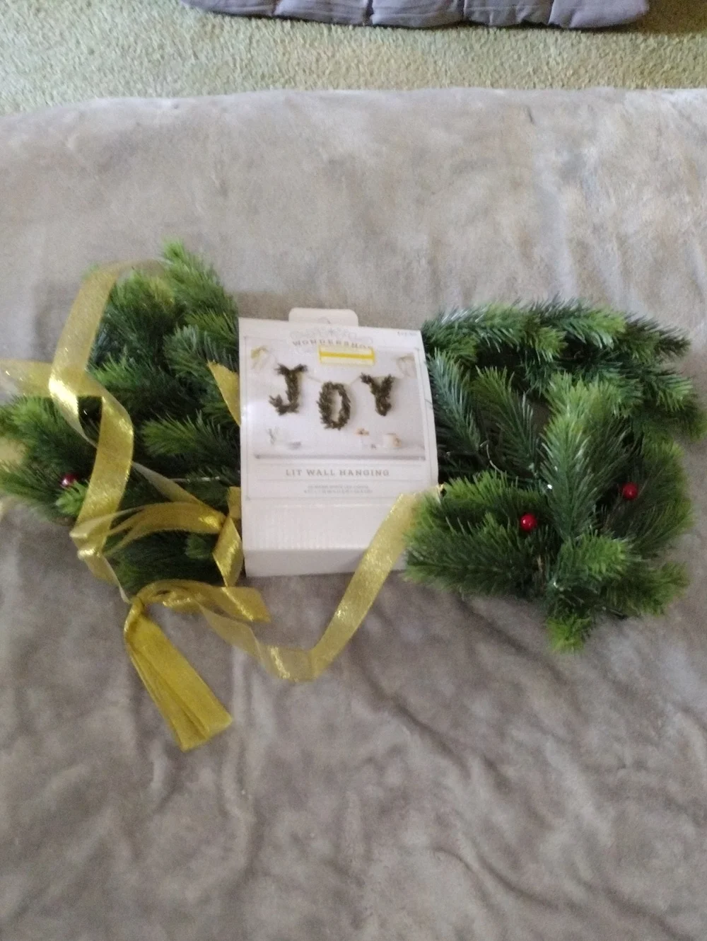 Green Holiday Pine Garland with Gold Ribbon - Decorative Home Holiday Accent